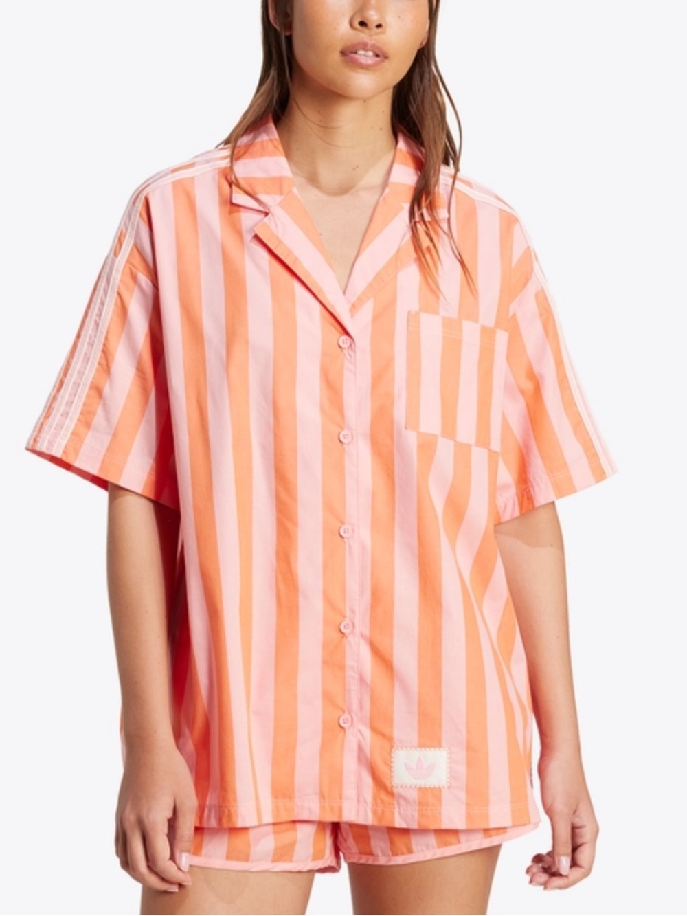 ADIDAS ORIGINALS SHORT SLEEVE RESORT SHIRT PINK SOLAR ORANGE New with tags